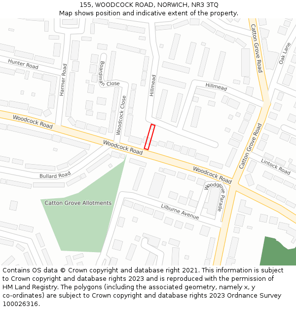 155, WOODCOCK ROAD, NORWICH, NR3 3TQ: Location map and indicative extent of plot