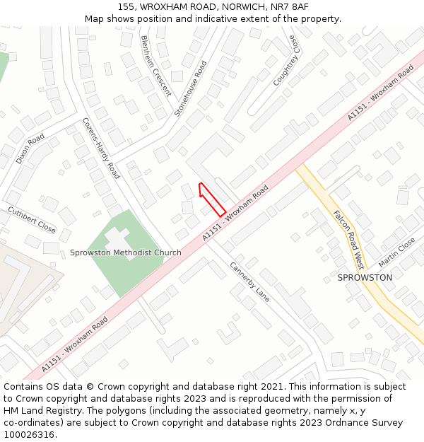 155, WROXHAM ROAD, NORWICH, NR7 8AF: Location map and indicative extent of plot