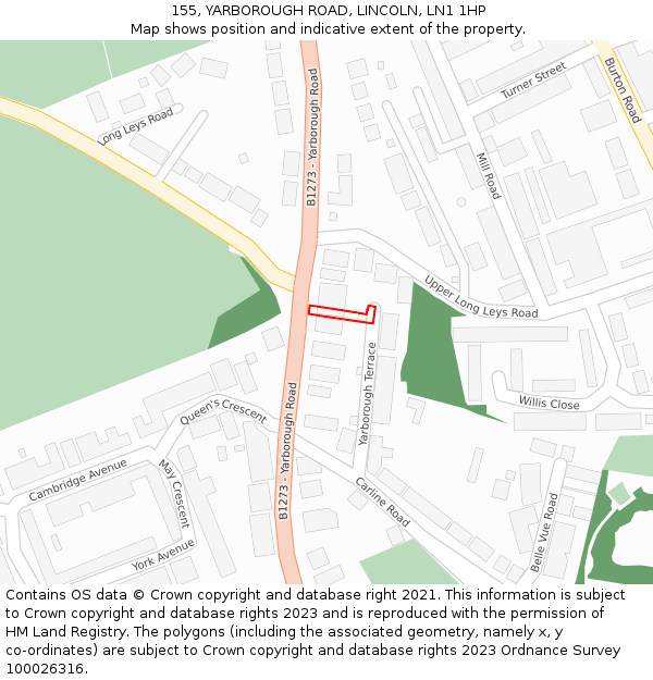 155, YARBOROUGH ROAD, LINCOLN, LN1 1HP: Location map and indicative extent of plot