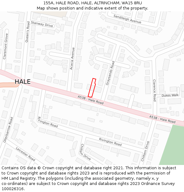 155A, HALE ROAD, HALE, ALTRINCHAM, WA15 8RU: Location map and indicative extent of plot