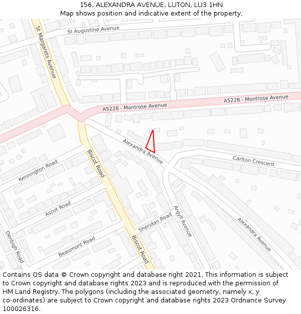 156, ALEXANDRA AVENUE, LUTON, LU3 1HN: Location map and indicative extent of plot