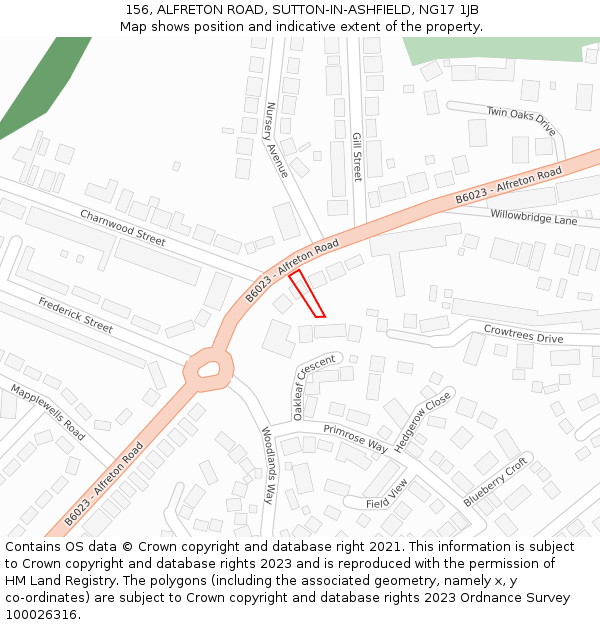 156, ALFRETON ROAD, SUTTON-IN-ASHFIELD, NG17 1JB: Location map and indicative extent of plot