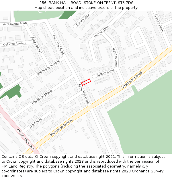 156, BANK HALL ROAD, STOKE-ON-TRENT, ST6 7DS: Location map and indicative extent of plot