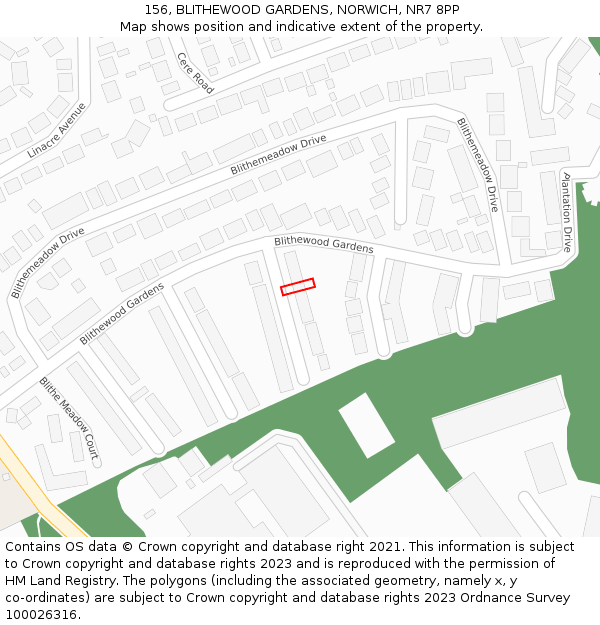 156, BLITHEWOOD GARDENS, NORWICH, NR7 8PP: Location map and indicative extent of plot