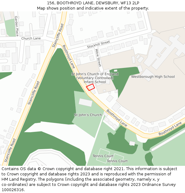 156, BOOTHROYD LANE, DEWSBURY, WF13 2LP: Location map and indicative extent of plot