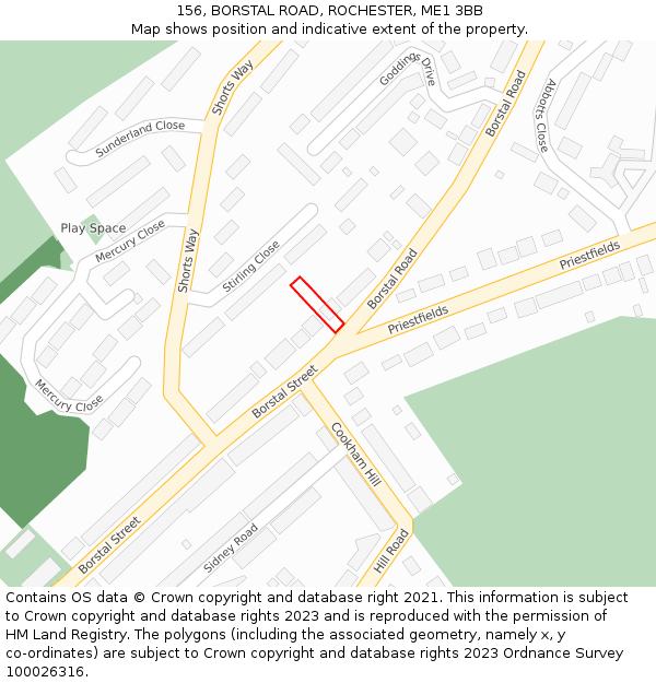 156, BORSTAL ROAD, ROCHESTER, ME1 3BB: Location map and indicative extent of plot