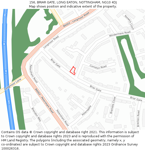156, BRIAR GATE, LONG EATON, NOTTINGHAM, NG10 4DJ: Location map and indicative extent of plot
