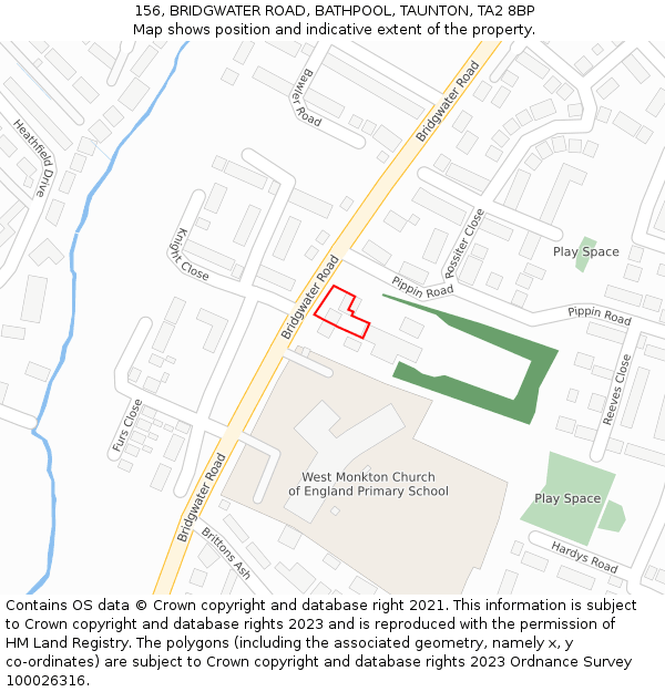 156, BRIDGWATER ROAD, BATHPOOL, TAUNTON, TA2 8BP: Location map and indicative extent of plot