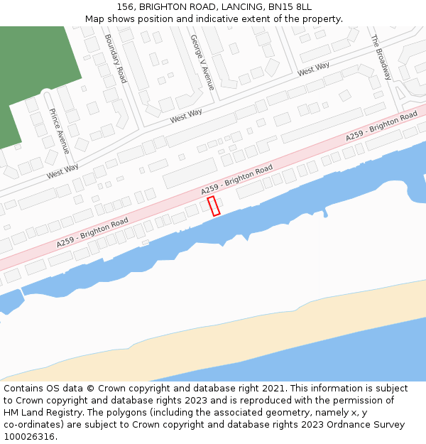 156, BRIGHTON ROAD, LANCING, BN15 8LL: Location map and indicative extent of plot