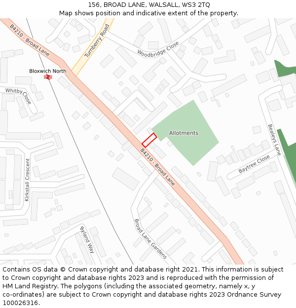 156, BROAD LANE, WALSALL, WS3 2TQ: Location map and indicative extent of plot