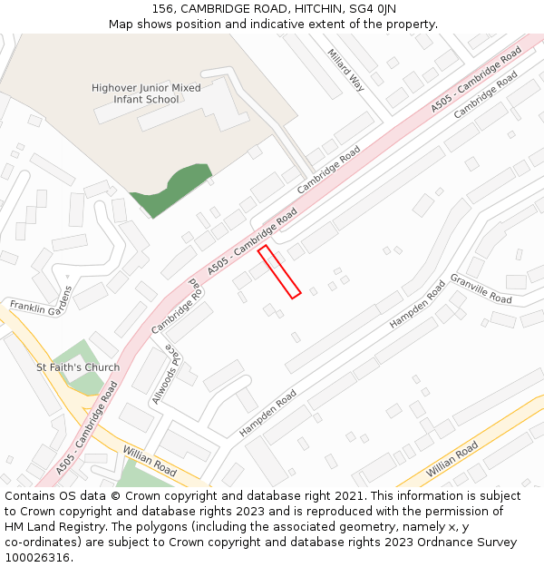 156, CAMBRIDGE ROAD, HITCHIN, SG4 0JN: Location map and indicative extent of plot