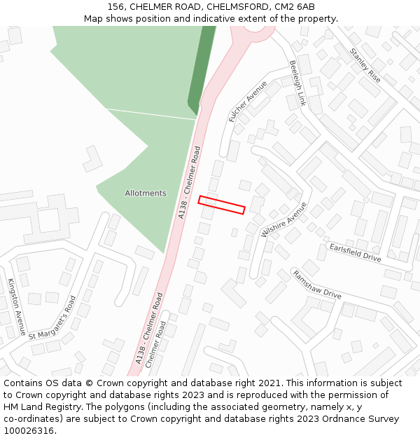 156, CHELMER ROAD, CHELMSFORD, CM2 6AB: Location map and indicative extent of plot