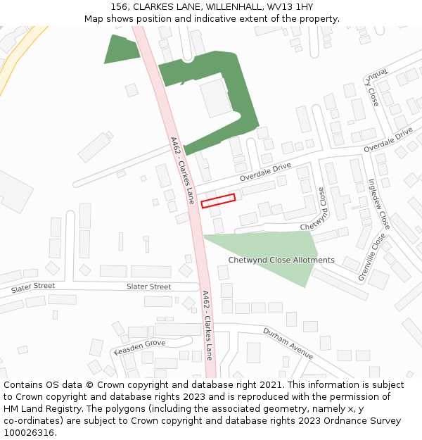 156, CLARKES LANE, WILLENHALL, WV13 1HY: Location map and indicative extent of plot