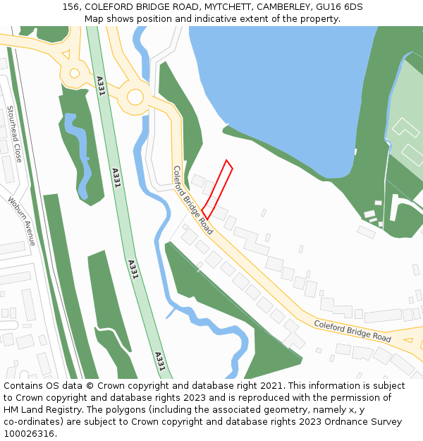 156, COLEFORD BRIDGE ROAD, MYTCHETT, CAMBERLEY, GU16 6DS: Location map and indicative extent of plot