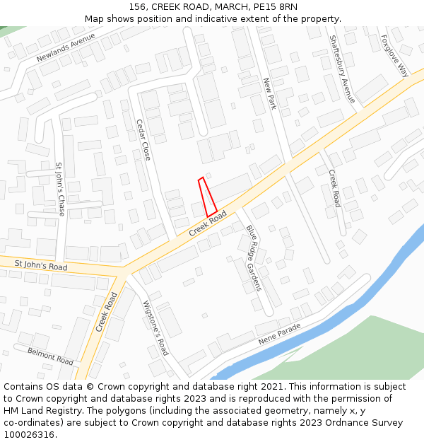 156, CREEK ROAD, MARCH, PE15 8RN: Location map and indicative extent of plot