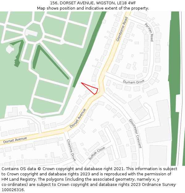 156, DORSET AVENUE, WIGSTON, LE18 4WF: Location map and indicative extent of plot