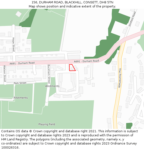 156, DURHAM ROAD, BLACKHILL, CONSETT, DH8 5TN: Location map and indicative extent of plot