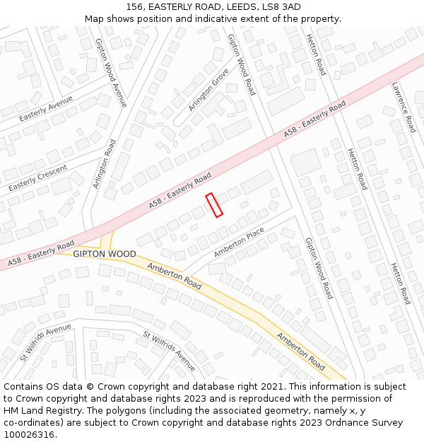 156, EASTERLY ROAD, LEEDS, LS8 3AD: Location map and indicative extent of plot
