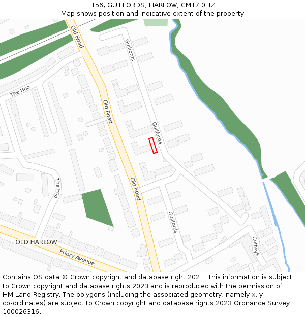 156, GUILFORDS, HARLOW, CM17 0HZ: Location map and indicative extent of plot