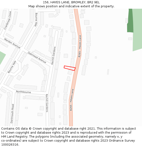 156, HAYES LANE, BROMLEY, BR2 9EL: Location map and indicative extent of plot