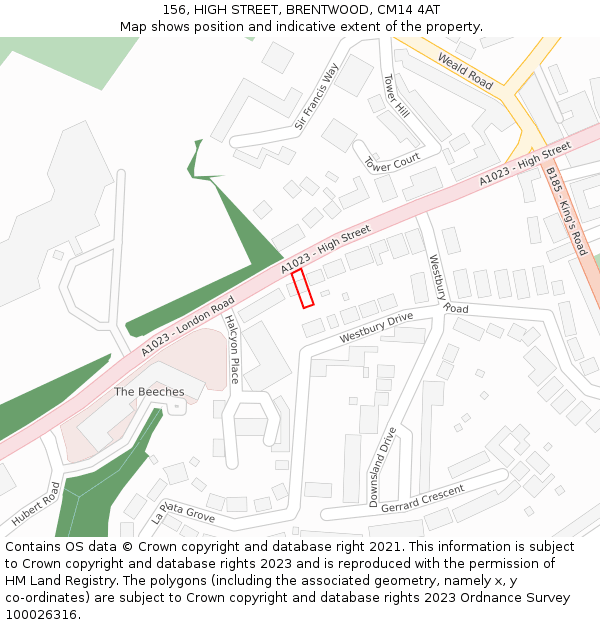 156, HIGH STREET, BRENTWOOD, CM14 4AT: Location map and indicative extent of plot