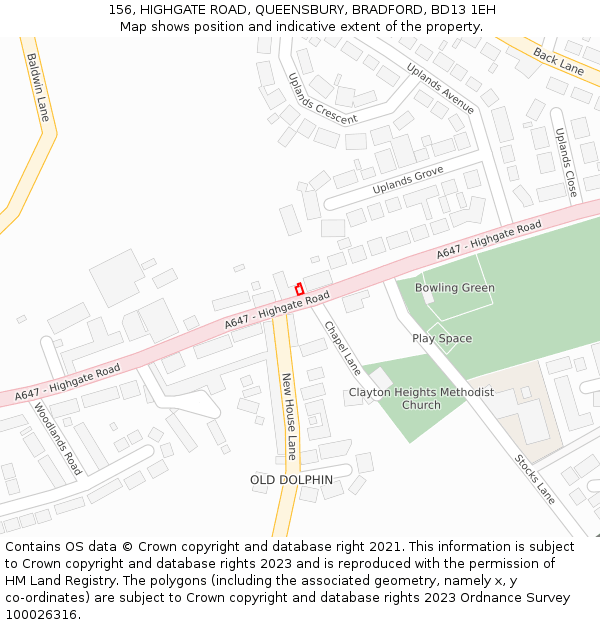 156, HIGHGATE ROAD, QUEENSBURY, BRADFORD, BD13 1EH: Location map and indicative extent of plot