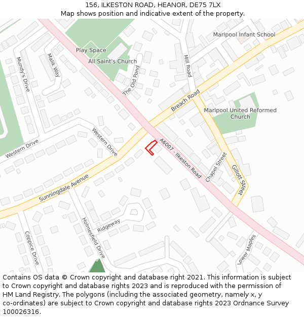 156, ILKESTON ROAD, HEANOR, DE75 7LX: Location map and indicative extent of plot