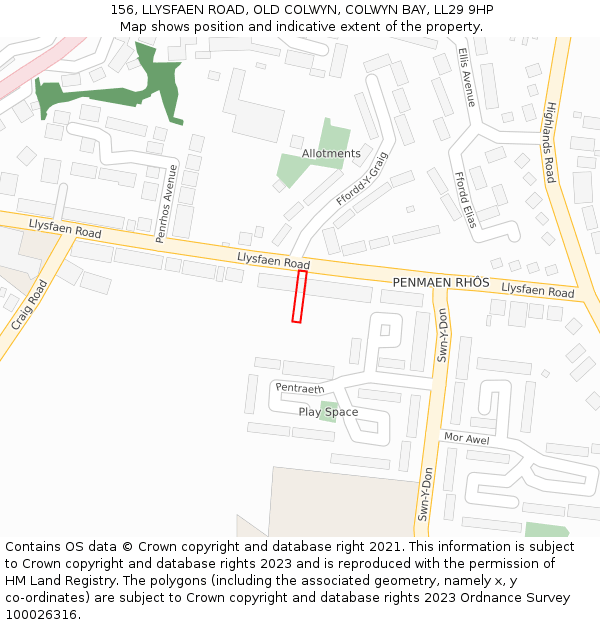 156, LLYSFAEN ROAD, OLD COLWYN, COLWYN BAY, LL29 9HP: Location map and indicative extent of plot
