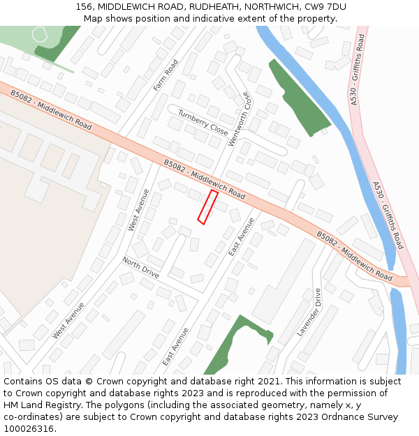 156, MIDDLEWICH ROAD, RUDHEATH, NORTHWICH, CW9 7DU: Location map and indicative extent of plot