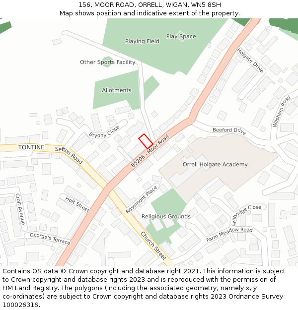 156, MOOR ROAD, ORRELL, WIGAN, WN5 8SH: Location map and indicative extent of plot