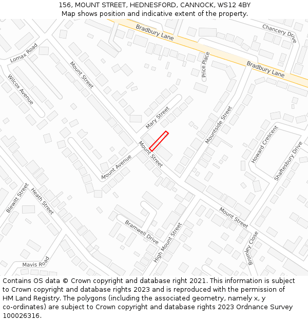 156, MOUNT STREET, HEDNESFORD, CANNOCK, WS12 4BY: Location map and indicative extent of plot