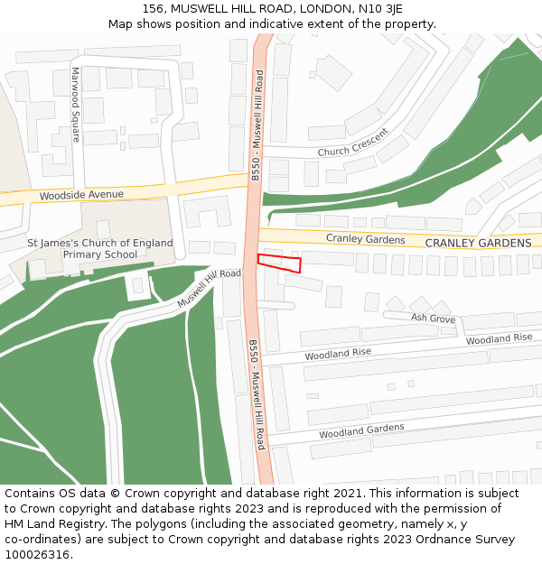 156, MUSWELL HILL ROAD, LONDON, N10 3JE: Location map and indicative extent of plot
