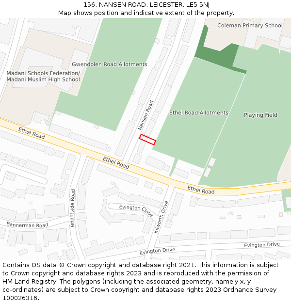 156, NANSEN ROAD, LEICESTER, LE5 5NJ: Location map and indicative extent of plot