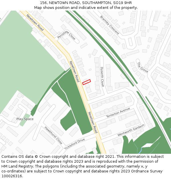 156, NEWTOWN ROAD, SOUTHAMPTON, SO19 9HR: Location map and indicative extent of plot