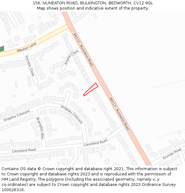 156, NUNEATON ROAD, BULKINGTON, BEDWORTH, CV12 9QL: Location map and indicative extent of plot