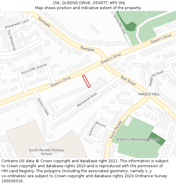 156, QUEENS DRIVE, OSSETT, WF5 0NJ: Location map and indicative extent of plot