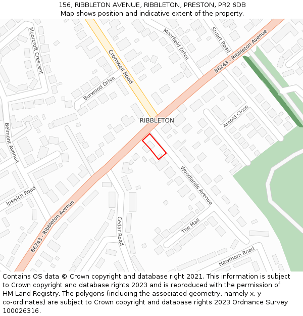 156, RIBBLETON AVENUE, RIBBLETON, PRESTON, PR2 6DB: Location map and indicative extent of plot