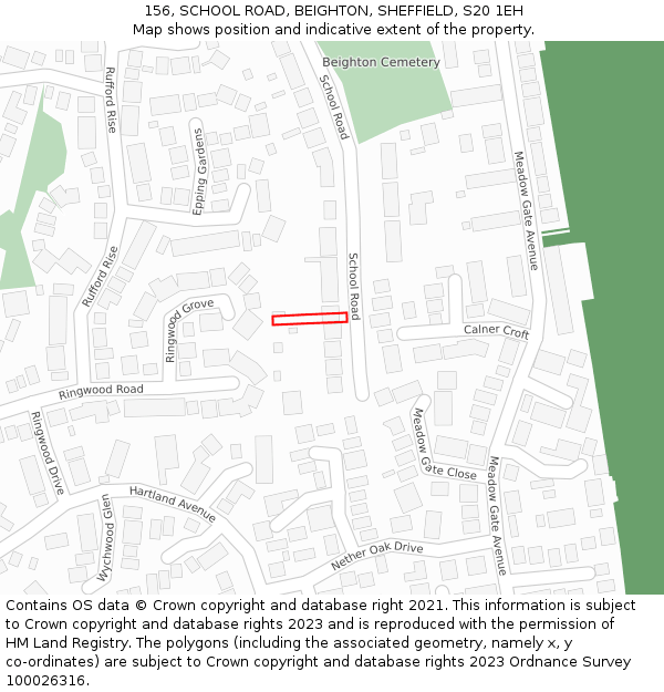 156, SCHOOL ROAD, BEIGHTON, SHEFFIELD, S20 1EH: Location map and indicative extent of plot