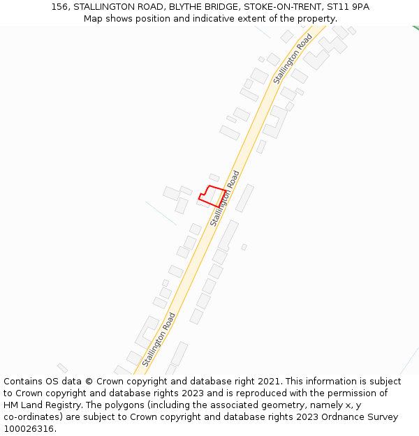 156, STALLINGTON ROAD, BLYTHE BRIDGE, STOKE-ON-TRENT, ST11 9PA: Location map and indicative extent of plot
