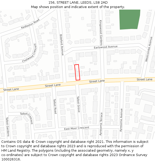 156, STREET LANE, LEEDS, LS8 2AD: Location map and indicative extent of plot