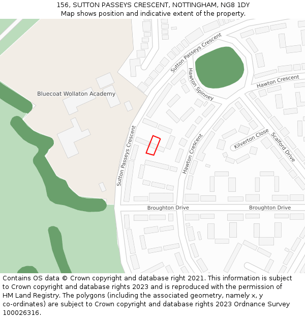 156, SUTTON PASSEYS CRESCENT, NOTTINGHAM, NG8 1DY: Location map and indicative extent of plot