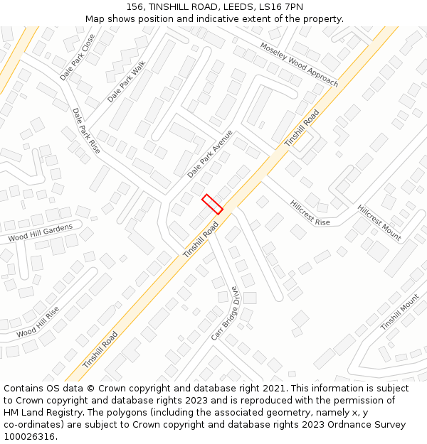 156, TINSHILL ROAD, LEEDS, LS16 7PN: Location map and indicative extent of plot