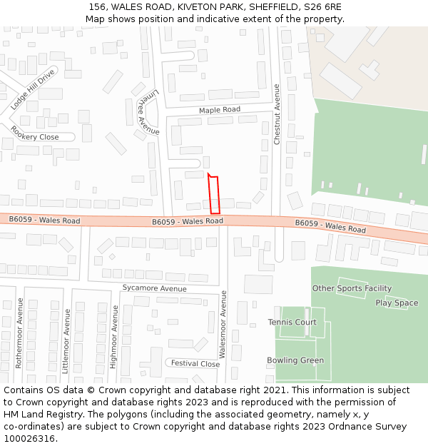 156, WALES ROAD, KIVETON PARK, SHEFFIELD, S26 6RE: Location map and indicative extent of plot