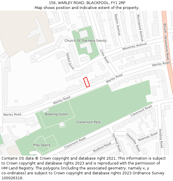 156, WARLEY ROAD, BLACKPOOL, FY1 2RP: Location map and indicative extent of plot