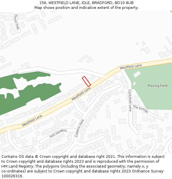 156, WESTFIELD LANE, IDLE, BRADFORD, BD10 8UB: Location map and indicative extent of plot