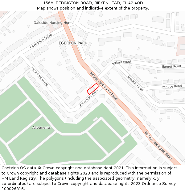 156A, BEBINGTON ROAD, BIRKENHEAD, CH42 4QD: Location map and indicative extent of plot