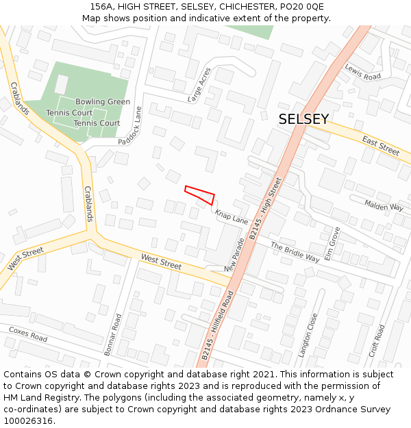 156A, HIGH STREET, SELSEY, CHICHESTER, PO20 0QE: Location map and indicative extent of plot