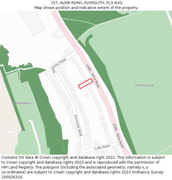 157, ALMA ROAD, PLYMOUTH, PL3 4HQ: Location map and indicative extent of plot