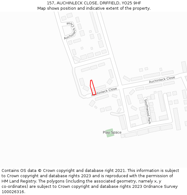 157, AUCHINLECK CLOSE, DRIFFIELD, YO25 9HF: Location map and indicative extent of plot