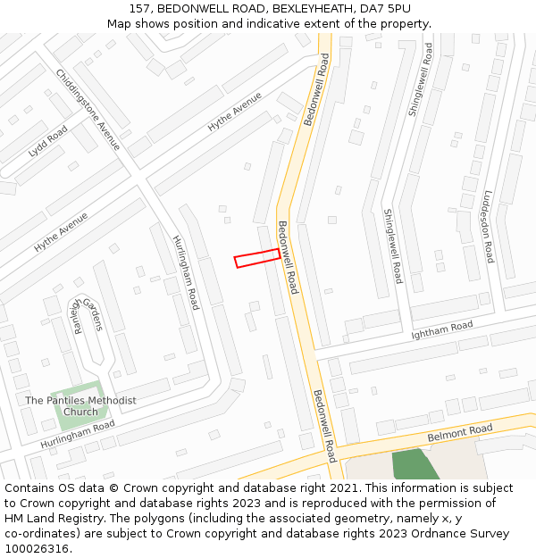 157, BEDONWELL ROAD, BEXLEYHEATH, DA7 5PU: Location map and indicative extent of plot